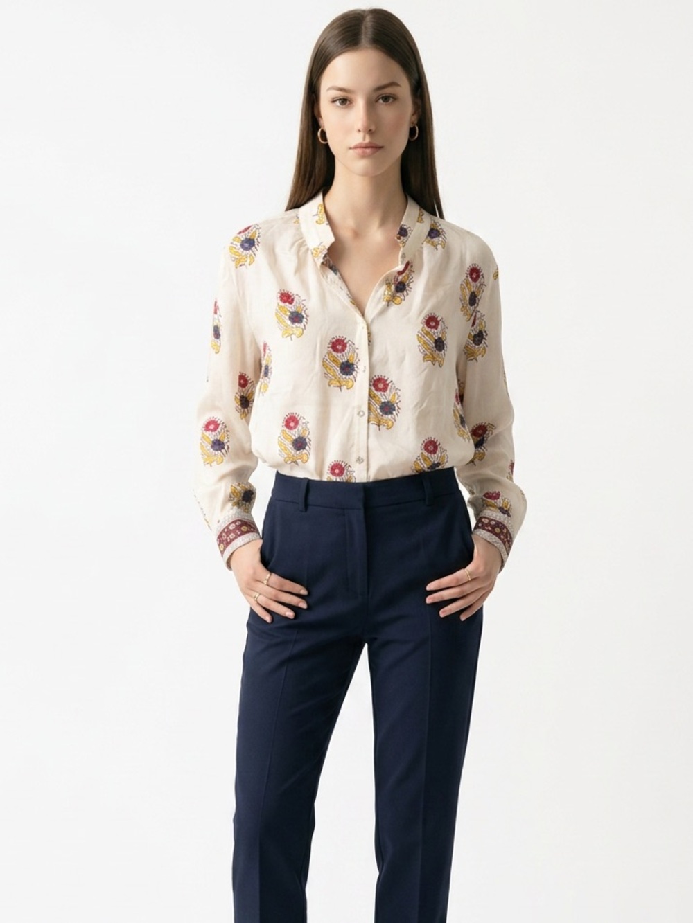 Jason Wu Cream Floral-Print Button Front Blouse